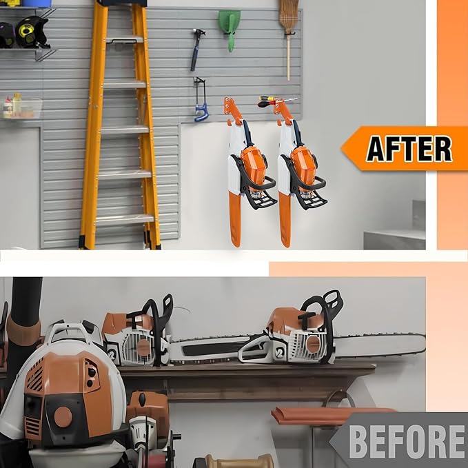 Chainsaw Hanger - 1Pack/2 Pack Chainsaw Holder, Heavy Duty Chainsaw Wall Mount, Garage Organization Garage Storage Shed Organizer Mounted Chainsaw Rack Tool Racks (2, Orange)