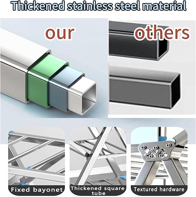 Heavy Duty Clothes Drying Rack Foldable with Brake Wheels,75''Extra-Thick Metal Frame, 26 Rods Commercial-Grade Large Capacity,No Assembly Required, Adjustable Height for Indoor Outdoor Use