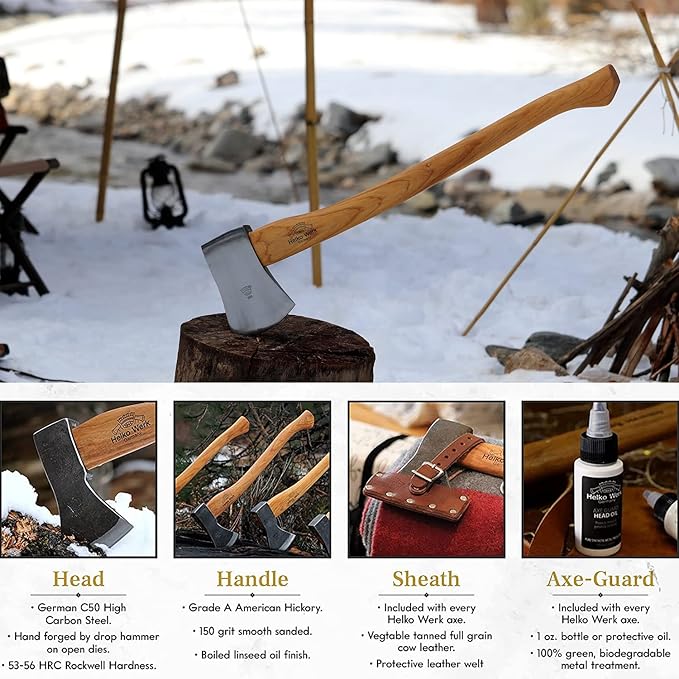 1844 Helko Werk Germany Classic Tasmania Competition Axe - Made in Germany Timber Sporting, Wood Chopping, Racing for Timber Sport - Head 4lbs, Handle 31in (Tasmania) #10498