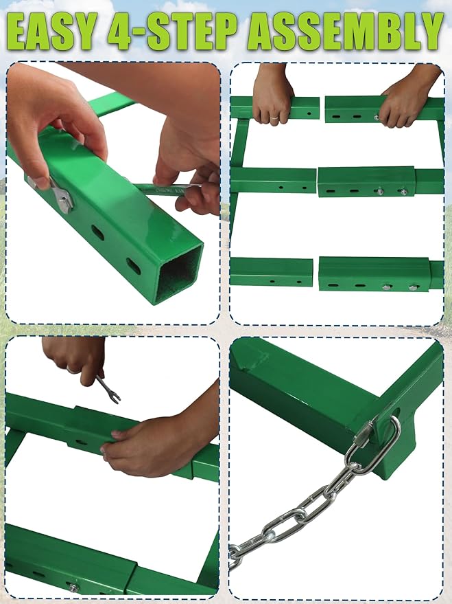 6ft Heavy Duty Drag Harrow for ATV, UTV, Tractor - Adjustable Tow Behind Leveling Rake with Weight Tray for Driveway Grader, Lawn, Field, Pasture, Food Plot Maintenance, Green(72 inch)