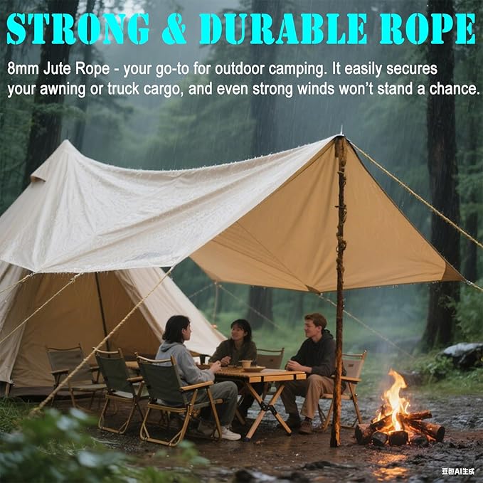 8mm Jute Twine Rope - 164ft Heavy Duty Natural Jute String for Gardening, Crafts, Packaging, DIY Projects & More - Strong, Durable & Biodegradable - Perfect for Plant Tying, Home Decor & Outdoor Use