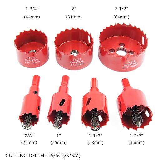 Bi-Metal Hole Saw Kit, 7 Pcs 7/8" to 2-1/2" General Purpose Hole Saw Drill Bits, HSS Hole Cutter with Arbor for Wood, Plastic, Drywall, Size(22,25,28,35,44,51,64)