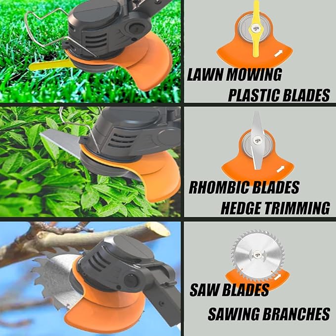 Cordless Weed Wacker Eater Electric Battery Powered, 21V Lightweight Weed Trimmer Edger Lawn Tool with 2Pcs 2000mAh Battery, 3 in 1 Stringless Grass Trimmer/Edger/Brush Cutter for Garden Yard Lawn