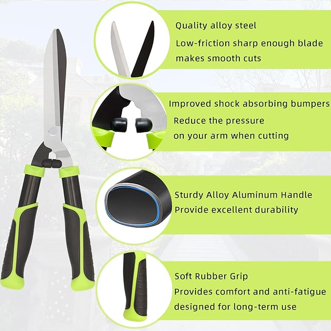 Hedge Clippers, Hedge Shears for Trimming Borders, Hedge Trimmer with Low-Friction Sharp Enough Blade, Garden Shears Gardening Tools with Soft Rubber Grip Bush Cutters Effortless Pruning 19 Inch