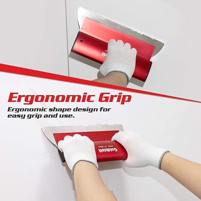 Goldblatt 12 Inch Drywall Skimming Blade, 0.3mm Stainless Steel Blade, Aluminum Body - Rigid Lightweight Drywall Knife with End Caps, Ergonomic Grip, for Mud, Repair Plaster Wall