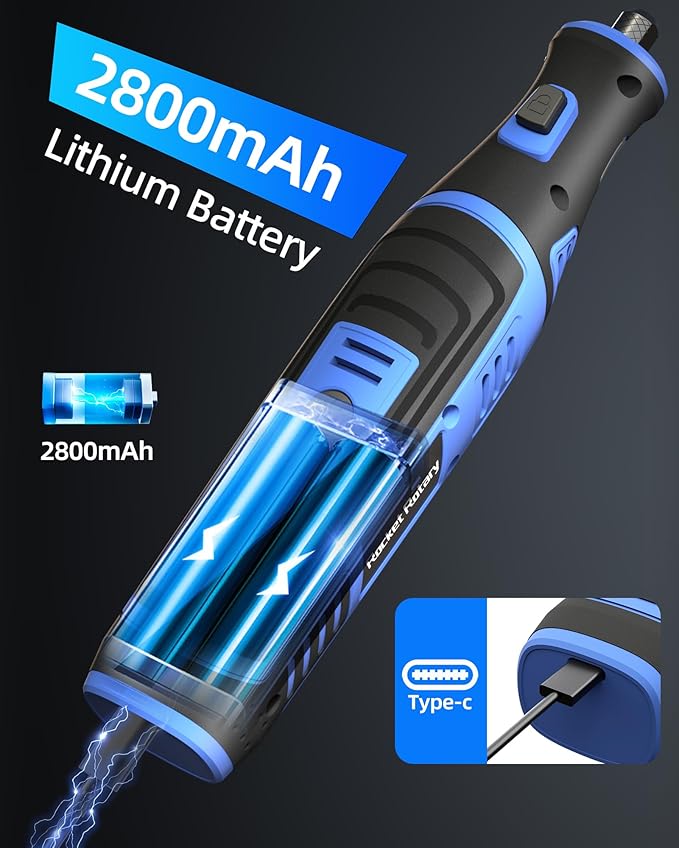 8V Cordless Rotary Tool Kit with 135pcs Accessories, 2.8Ah Battery Rechargeable Engraving Pen with LED Light, 5-Speed 30000RPM Power Rotary Tools for Drilling Grinding Sanding Polishing Cutting