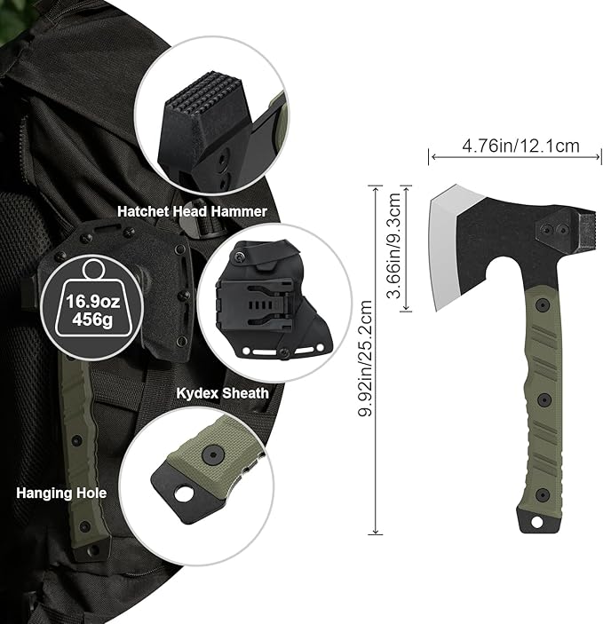 OKNIFE Otacle A1 Mini Multifunctional Hatchet, Rugged, Full Tang, 2-in-1 Hatchet, Comfortable, Non-Slip Grip with Durable Kydex Sheath
