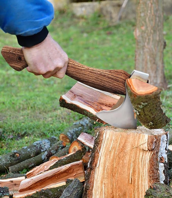12.2 in Hatchet, Bushcraft Hatchet, 1065 High Manganese Steel and Beech Wood Handle with Leather Sheath Small Camping Hatchet for Carving Bushcraft Outdoor