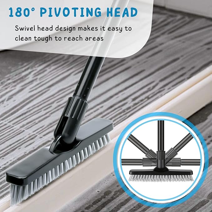 Grout Brush for Tile Floors, Grout Scrubber with Long Handle, 49'' Shower Grout Cleaning Tool