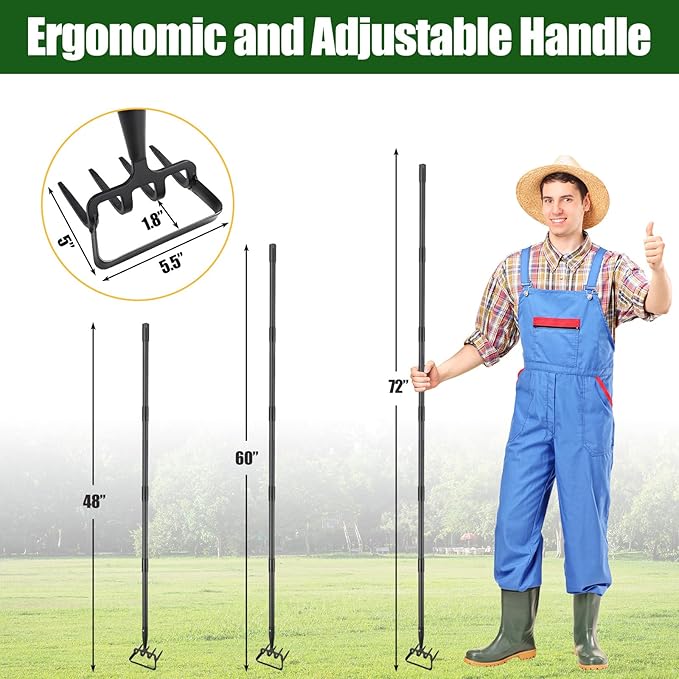 2-in-1 Garden Hoe Tool, Adjustable Length from 37 to 48inch, Ergonomic Design for Weeding and Raking, Durable and Rust-Proof Blade, Save Time and Effort