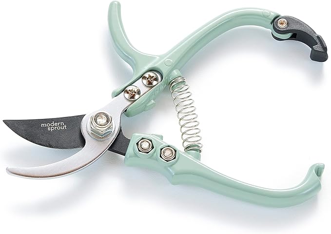 Modern Sprout Hand Pruners - Lightweight Pruning Shears W/Easy Lock- Gardening Scissors - Bypass Sharp Carbon Steel Blade - Rust Resistant - Garden Tools - Reusable Holster - Green