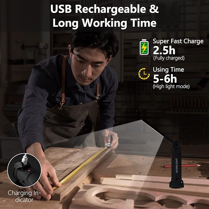 Working Light Portable, Rechargeable Work Lights with Magnetic Base Hanging Hook,360° Rotate 5 Modes,COB LED 800 Lumens Foldable Inspection Light for Car Repair, Grill and Outdoor Use(4pack)