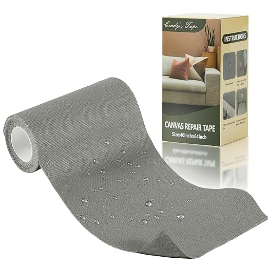 Canvas Repair Tape, 4×63 Inches Dark Grey Waterproof Self-Adhesive Patch for Outdoor Gear, Durable and Weatherproof Fabric Tape for Boat Covers, Couch,Tents, Sofas, Sun Shades, Awnings,Lounge Chairs
