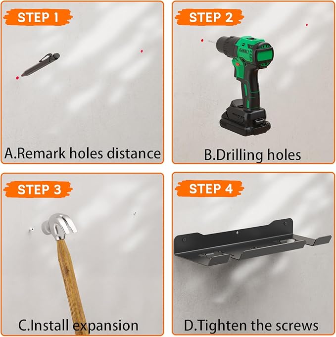 MUTUACTOR Heavy Duty Weed Eater Hanger,Large Opening Garage Organizer Weedeater Rack Wall Mount,Space-Saving Garden Grass Weed Trimmer Rack 2 Slots for Holding Heavy Tools in Shed,Yard or Garden