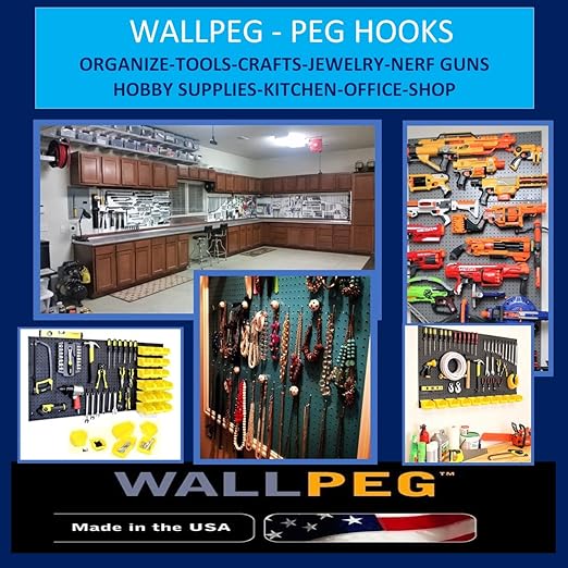 WallPeg Pegboard Kit - 4 Each 24"x16" Peg Board Panels - Made in USA - Mounted Size is 48" x 24" Pegboards Wall Organizer for Walls Home, Garage Tool Storage, Office Organization, Kitchen, Craft Room