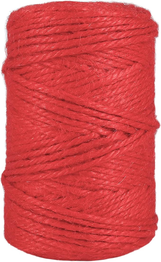 328 Feet 3mm Thick Natural Jute Twine, 3Ply Red Twine Roll Heavy Duty Packing Materials String for Crafts, Chistmas Gift Wrapping and Gardening