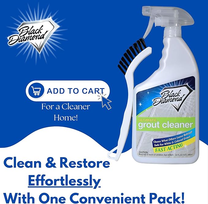 Black Diamond Ultimate Grout Cleaner: Best Cleaner for Tile,Ceramic,Porcelain, Marble Acid-Free Safe Deep Cleaner & Stain Remover for Even The Dirtiest Grout. (1-Quart/1-Brush)