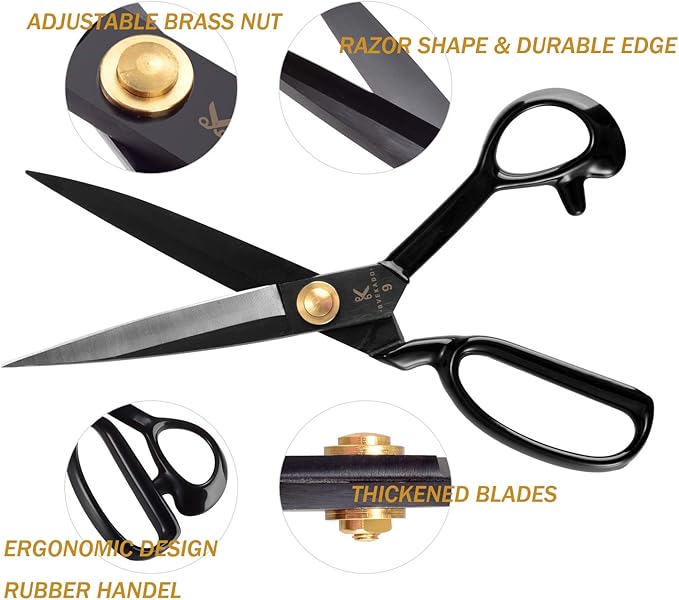 Sewing Scissors, 9 Inch Fabric Dressmaking Scissors Upholstery Office Shears for Tailors Dressmakers, Best for Cutting Fabric Leather Paper Raw Materials Heavy Duty High Carbon Steel(Right-Handed)