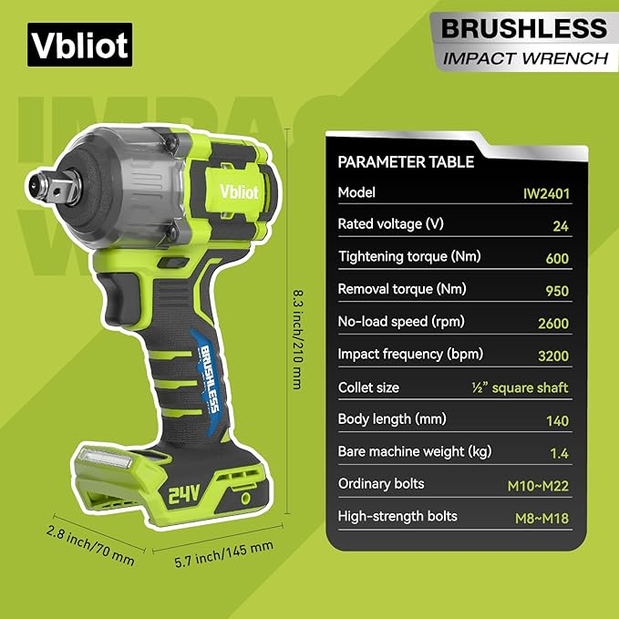24V Cordless Impact Wrench, 450Ft-lbs(600N.m) Brushless Electric Wrench Kit with 3-Mode speed, Fast Charger and 2×5Ah Li-Ion Battery,Power Cmpact Driver with LED Light for Car Truck(IW2401)