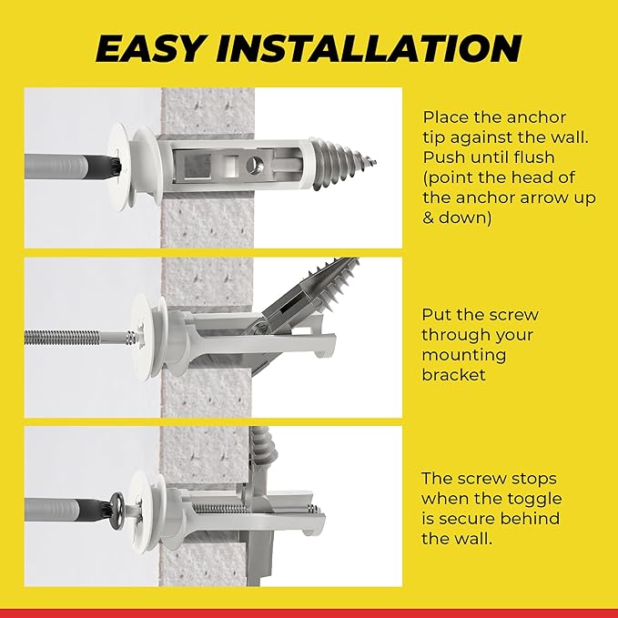 Heavy Duty Drywall Anchors and Screws Kit Including Toggle Anchors & Screws Durable Zinc Plastic Self Drilling Drywall Anchors for Hanging Pictures & More
