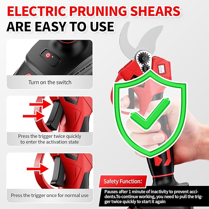 Electric Pruning Shears, 1.4" Cutting Diameter Electric Pruner with LCD Display&2Pcs 2.0Ah Rechargeable Battery, Brushless Motor Cordless Pruning Shears for Tree Trimming Branch Cutter