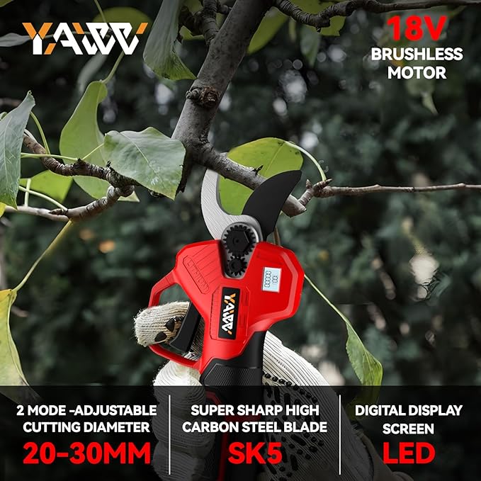 Electric Pruning Shears for Milwaukee M18 Battery, Portable Cordless Pruning Shears with LCD Display&SK5 Blades, Adjustable Cutting Diameter 0.8-1.2 Inch for Gardening Tree Pruning(NO Battery)