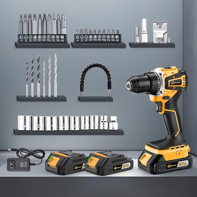 Cordless Drill Set/Driver, 20V Electric Power Drill With Battery And Charger, 40N Torque, 20+1 Settings, 2 Batteries,3/8-Inch Keyless Chuck, Driver Bits Kit, LED Light