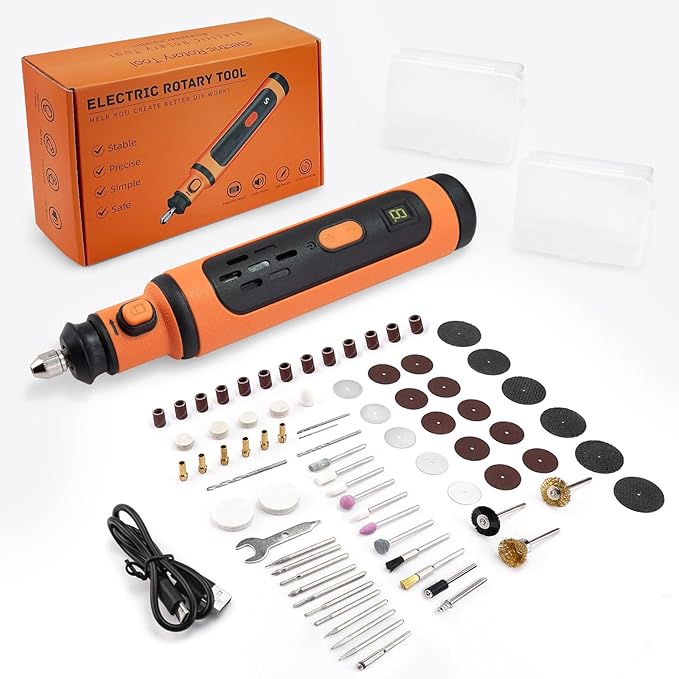 8V Cordless Rotary Tool Kit, 5-Speed rechargeable Kit, USB Charging with 79 Accessories Multi-Purpose Power Tool for Sanding, Polishing, Drilling, Etching, Engraving, DIY Crafts
