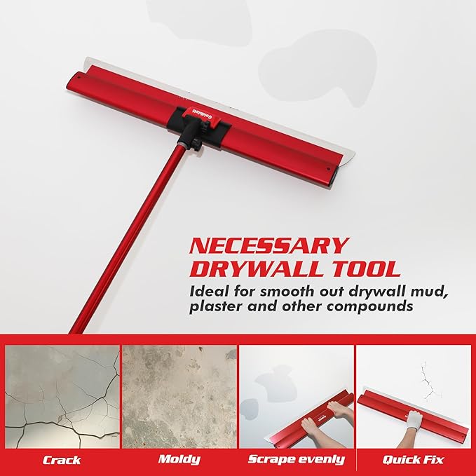 Goldblatt 32 Inch Drywall Skimming Blade, 0.3mm Stainless Steel Blade, Aluminum Body - Rigid Lightweight Drywall Knife with End Caps, Ergonomic Grip, for Mud, Repair Plaster Wall