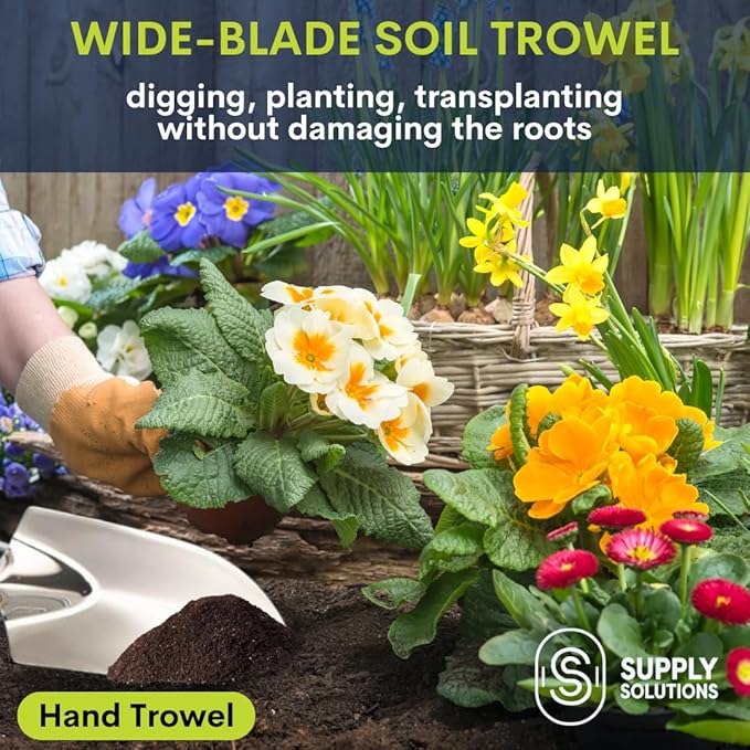 Supply Solutions Gardening Tools - Perfect Garden Tools for Women or Men - Small Heavy Duty Gardening Hand Tools with Trowel, Transplanter, Fork, Rake, and Cultivator - Ergonomic Design Gardening Kit