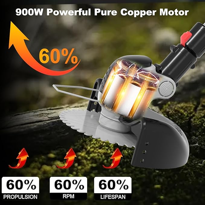Weed Wacker Cordless Battery Powered Electric Weed Trimmer with 2X 21V/4.0Ah Battery Operated & Wheels 3 Types Blades, 3 in 1 Stringless Grass Trimmer/Edger/Brush Cutter for Garden Yard Lawn(Gray)