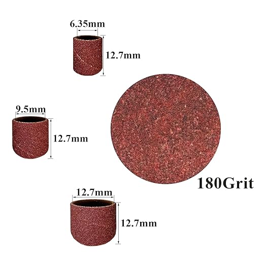Asieg Tool Sanding Drum Kit 142Pcs 180Grit, 1/2" & 3/8" & 1/4" Diameter Drum Sanding Band with 3.17mm Shank Mandrels for Drill Dremel Rotary Tools Nails Drill