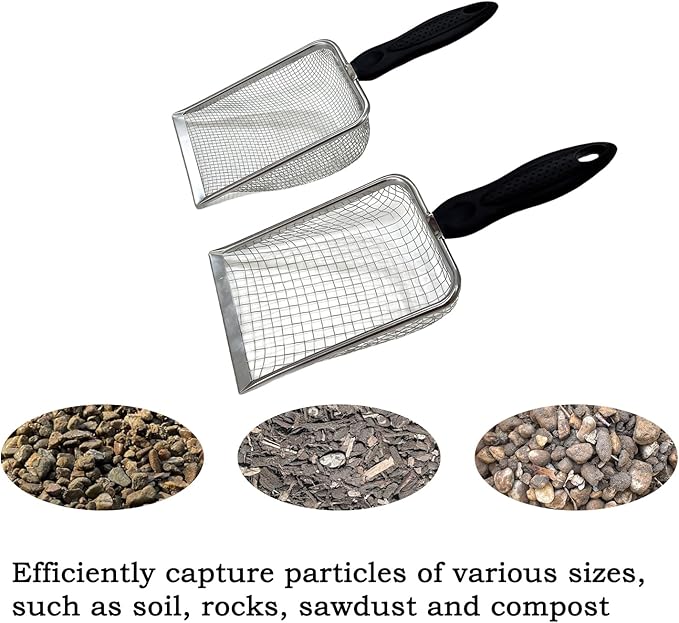 2Pcs Soil Sifter for Gardening Rock Sifter Shovel Dirt Sifter for Sand, Dirt, Rock Compost (0.11inch & 0.2inch Mesh)