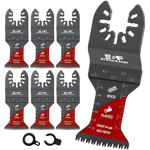 S&F STEAD & FAST 6 PCS Oscillating Saw Blades, Japanese Teeth, Curved Edge Oscillating Tool Blades for Wood, Plastic, Universal Multitool Blades Kits for Quick Release