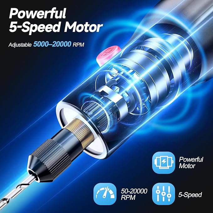Mini Cordless Rotary Tool Kit, 5-Speed 4.2V USB Rechargeable Engraving & Sanding Tool with 105 Accessories, Compact Rotary Tool for Resin Craft, Polishing, Drilling, DIY Projects