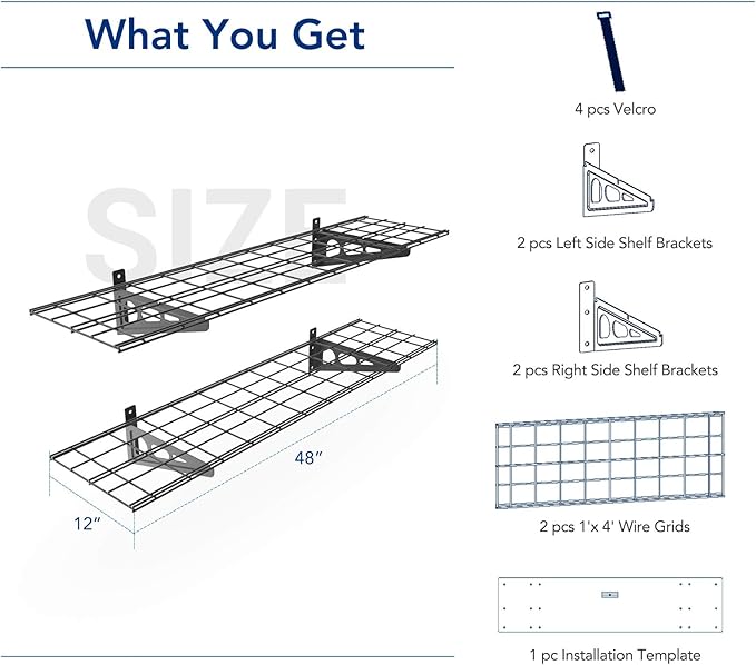 FLEXIMOUNTS 2-Pack 1x4ft 12-inch-by-48-inch Wall Shelf Garage Storage Rack Wall Mounted Floating Shelves, Black