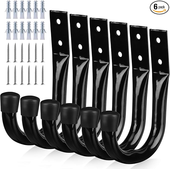 Heavy Duty Garage Storage Hooks, 6-piece Bike Hooks for Garage Wall, Utility Garage Hooks, Wall Mount J Hook for Hanging, Large Metal Storage Organizer Tool, Extension Cord Hanger