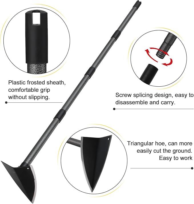 SANDEGOO Hoe Garden Tool,60 Inch Garden Hoe Triangle Gardening Hoe with Sharp Blade for Digging,Weeding,Cutting and Loosing Soil,Adjustable Length Metal Handle(5 FT)