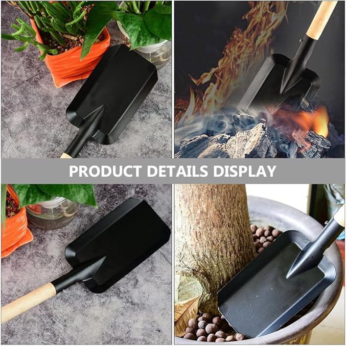 Veemoon Small Fireplace Ash Shovel Gardening Shovel with Wood Handle Iron Coalshovel for BBQ Fireplace Ash Sweep Planting Supplies Outdoor Hiking Indoor and Outdoor, 15inch Black