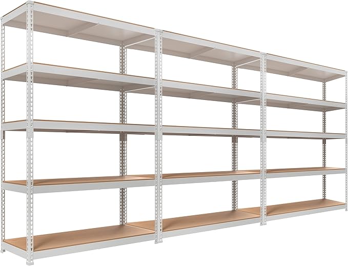 HOMEDANT White 5 Tier Laminated Boltless Heavy Duty Garage Storage Adjustable Wide Size Metal Shelving Unit Utility Rack Shelves Organization Shelf Shed Warehouse 47.7" W x 18.2" D x 71.3" H 3Pack