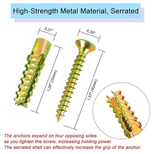 50 Pack Heavy Duty Hollow Wall Anchors with Screws, Loose Hinge Hole Repair Kits, Ideal for Hinge Hole Repair and Concrete Wall, Hollow-Wall, Wooden Wall (6x32mm)