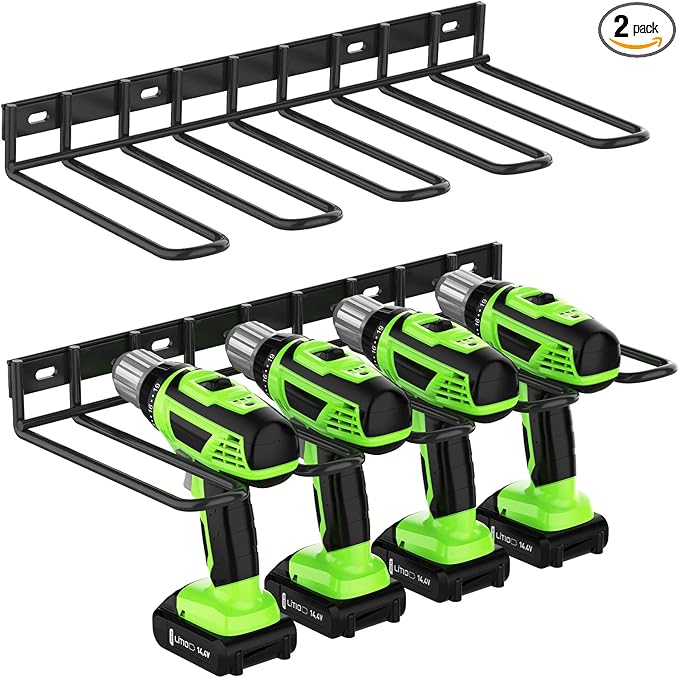 2 Pack Power Tool Organzier Wall Mount, Thicked Heavy Duty Drill Holder, Drill Storage Rack Organizer for Dewalt Milwaukee Ryobi Cordless Tools