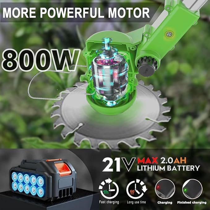 Electric Weed Wacker Eater Battery Powered, Cordless 21V Weed Trimmer with 2 Battery Operated & Charger & Wheels & Shears, 3 in 1 Lightweight Grass Trimmer/Edger/Brush Cutter for Garden Yard Lawn