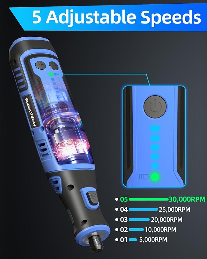 8V Cordless Rotary Tool Kit with 135pcs Accessories, 2.8Ah Battery Rechargeable Engraving Pen with LED Light, 5-Speed 30000RPM Power Rotary Tools for Drilling Grinding Sanding Polishing Cutting