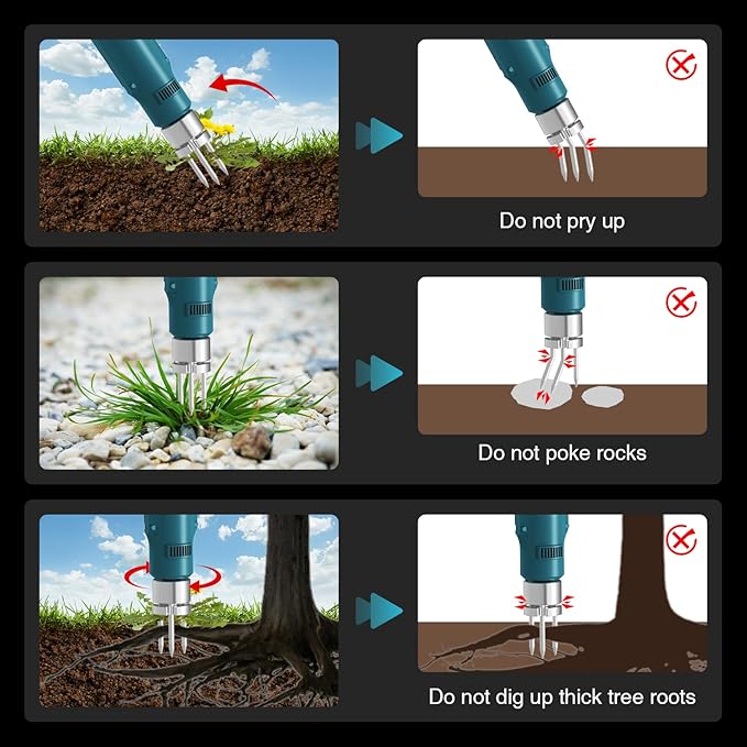 Weed Puller Tool,Electric Stand Up Weed Puller Tool, 21V Battery Powered w/ 2pcs 3000mAh,Heavy Duty 3-Claw Steel Root Weeder,for Dandelion Lawn Garden Yard