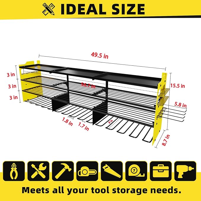 Power Tool Organizer Wall Mount with 12-Drill Holders-800Lbs Load Heavy Duty Metal 4-Layers Garage Storage and Organization with Side-Plates Adjustable Battery Tools Rack Utility Racks Gifts for Men