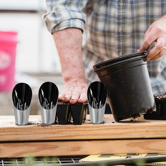 Happyyami 3pcs Bonsai Shovel Stainless Steel Garden Hand Metal Spade Shovel Bucket Spade Potted Planting Potting Cup for Home Gardening Silver