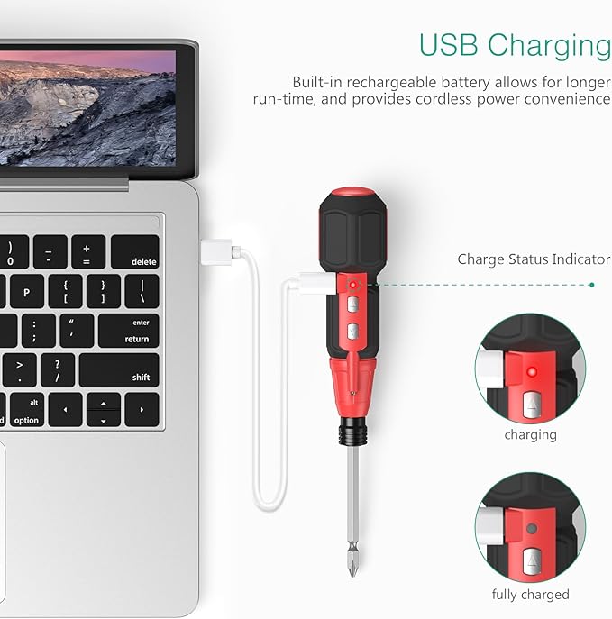 ORIA Electric Screwdriver Set, Rechargeable Cordless Screwdriver, Power Screwdriver, Small Repair Tool Kit with LED Light, 1/4'' Bit Holder, for Phones, Glasses, Camera, Laptop