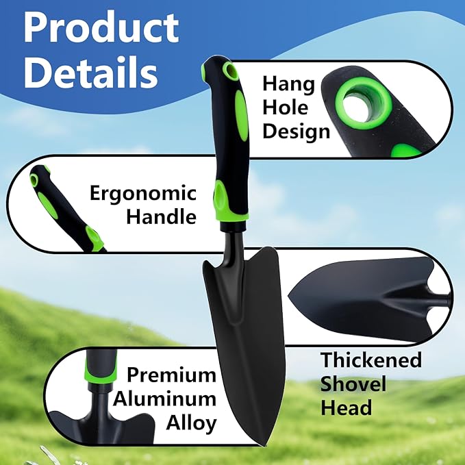 12 Pcs Garden Shovel, Aluminum Alloy Trowel Garden, Heavy Duty Small Shovels, Metal Hand Trowel, Hand Shovel with Ergonomic Handle, Gardening Tools for Digging Weeding Planting Transplanting