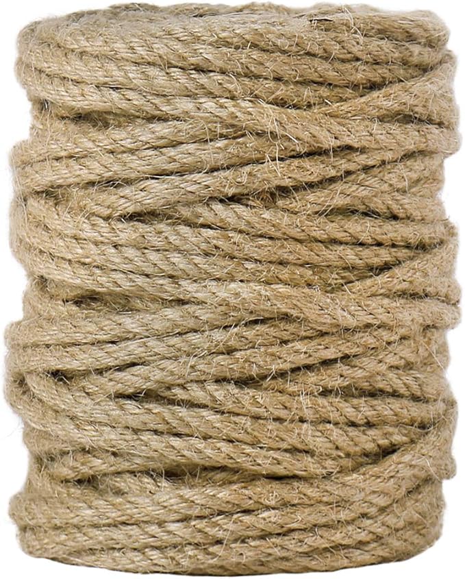 Tenn Well 5mm Jute Rope, 100 Feet 4Ply Twisted Heavy Duty and Thick Twine Rope for Gardening, Crafting, Bundling, Cat Scratching Post, Home Decor, Christmas Decorations